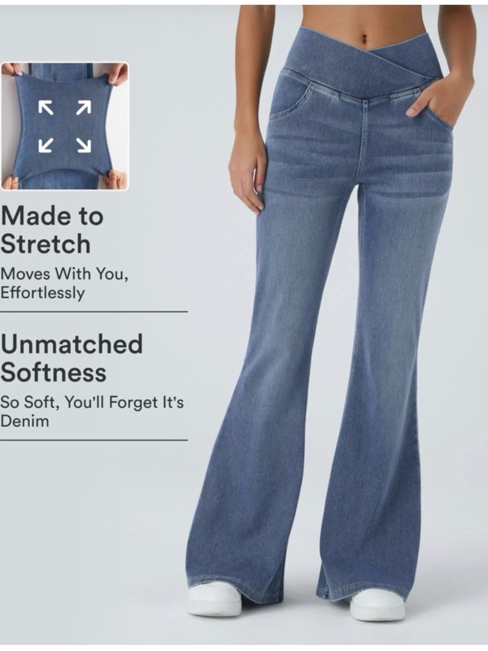 NWT Halara Flex™ High Waisted Crossover Pocket stretch Casual Flare Jeans size S